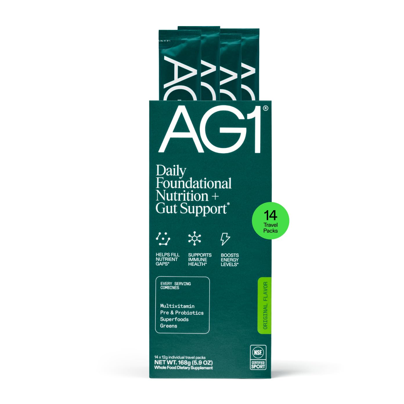 AG1 Athletic Greens Powder Supplement, Improve Gut Health, Multivitamin, Probiotic, Gluten Free, Vegan and Keto Friendly, 75 Vitamins (Travel Packs, 14 Count) - Classic Formula - TrustMedUSA