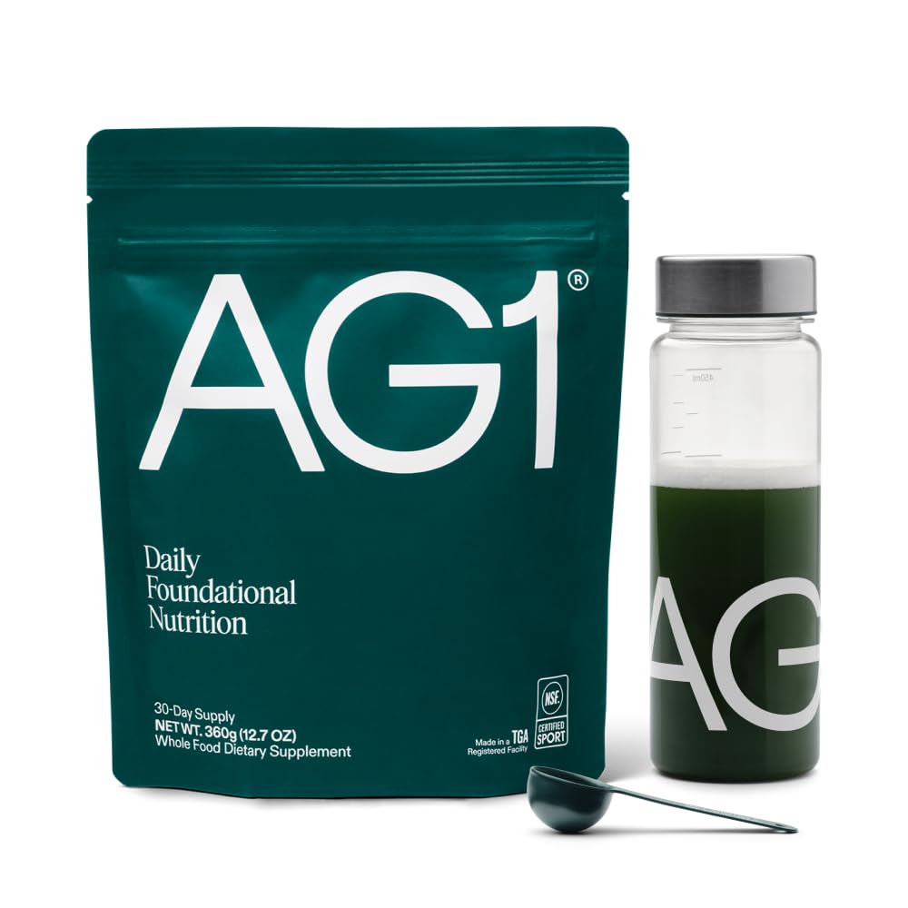 AG1 Greens Powder Supplement | Improve Gut Health | Multivitamin, Probiotic, Gluten Free, Vegan and Keto Friendly | Shaker & Scoop Included | 75 Vitamins (Athletic Greens), Classic Formula - TrustMedUSA