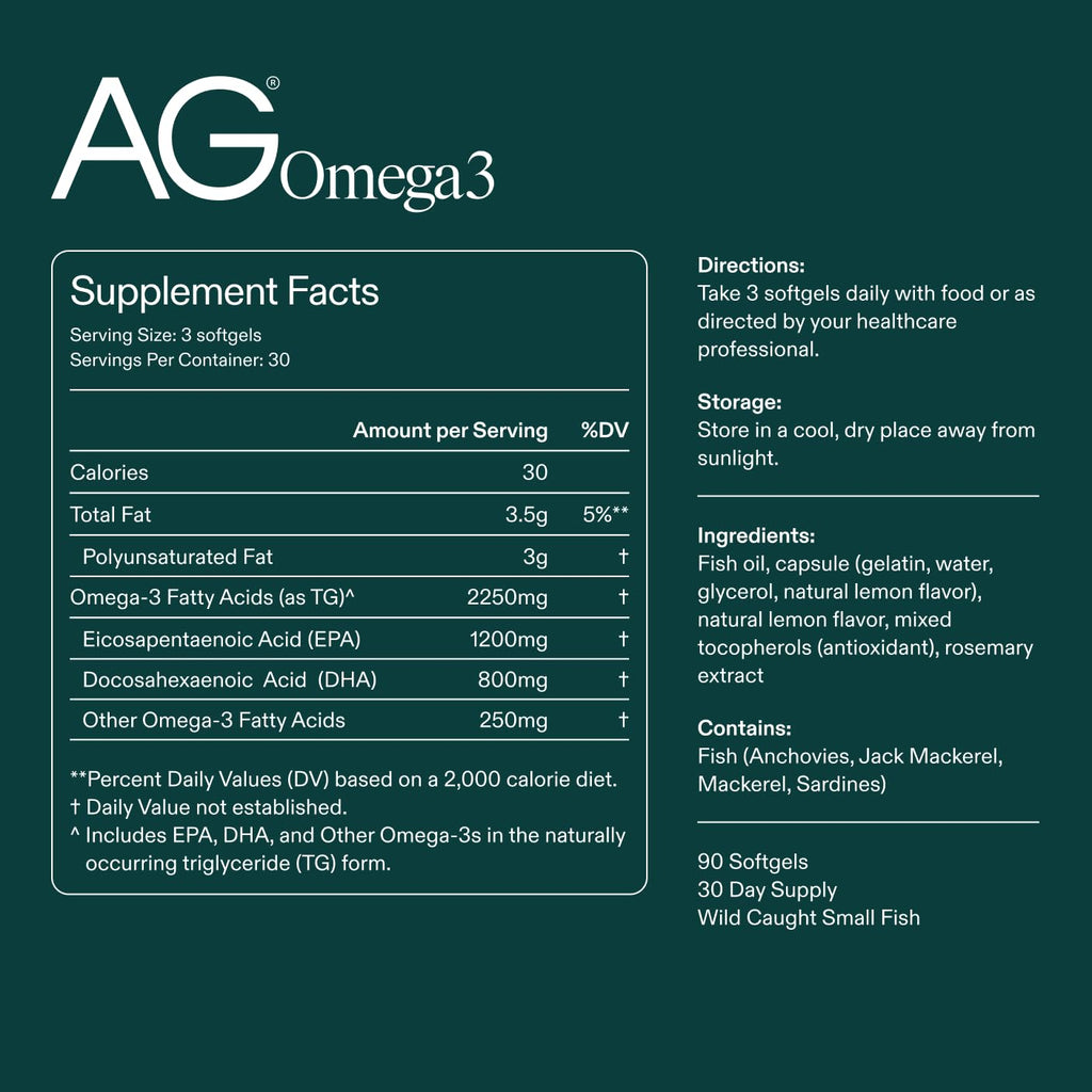 AG1 Omega 3 Fish Oil Softgels – 2000mg EPA & DHA from Wild-Caught Fish, Supports Heart, Brain & Joint Health | 90 Capsules | Athletic Greens Supplement - TrustMedUSA