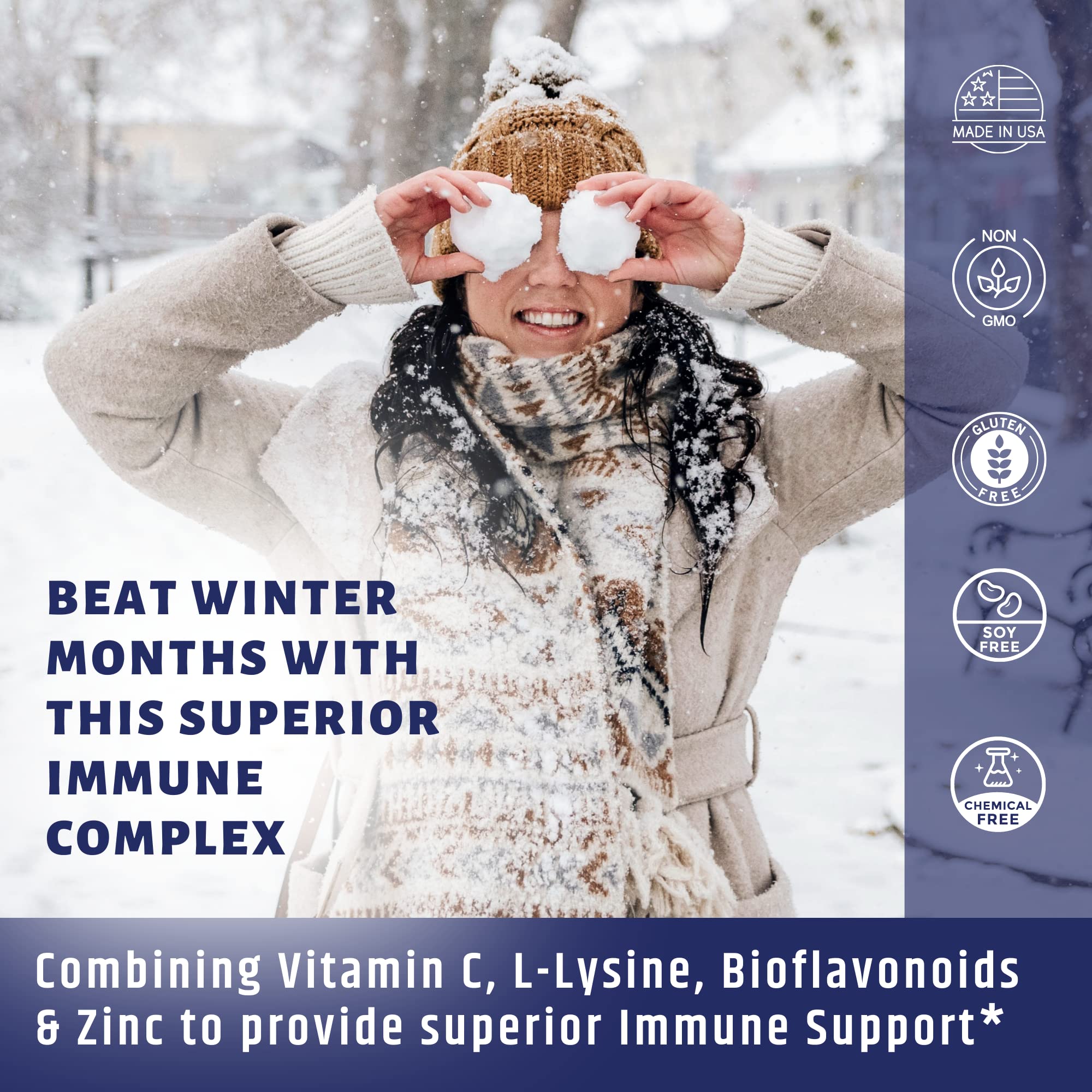 AgeImmune Vitamin C 1000mg Complex with L-Lysine 500mg, Zinc 12mg, Bioflavonoids 300mg. Doctor Formulated Magnesium Stearate Free Supplements for Healthy Immune System Support.(1) - Maple Wellness Supplements