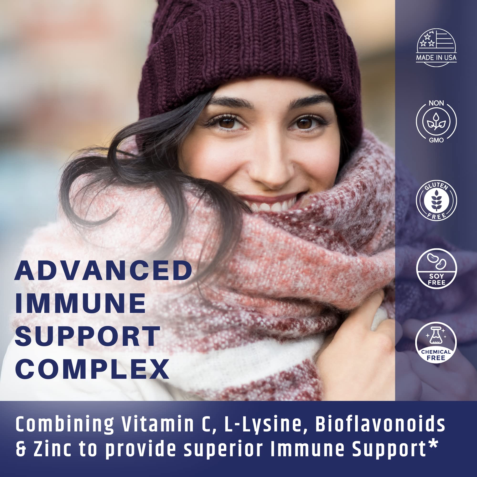 AgeImmune Vitamin C 1000mg Complex with L-Lysine 500mg, Zinc 12mg, Bioflavonoids 300mg. Doctor Formulated Magnesium Stearate Free Supplements for Healthy Immune System Support.(1) - Maple Wellness Supplements