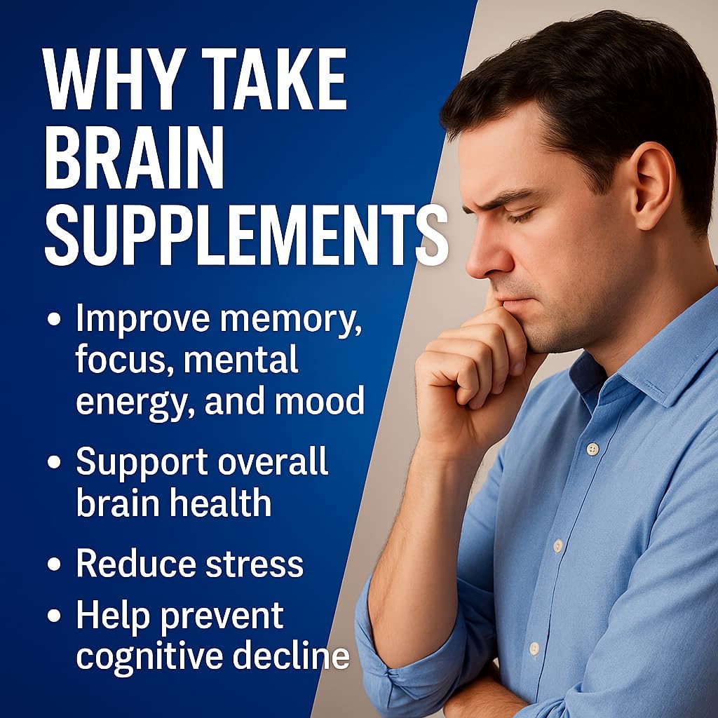 Ageless Brain Supplements for Memory and Focus 1000 MG | Cognitive Improvement | Formulated with Clinically Studied Ingredients | Support Mental Clarity & Neuro Health | Vitamin B6, B12, 60 Capsules - TrustMedUSA