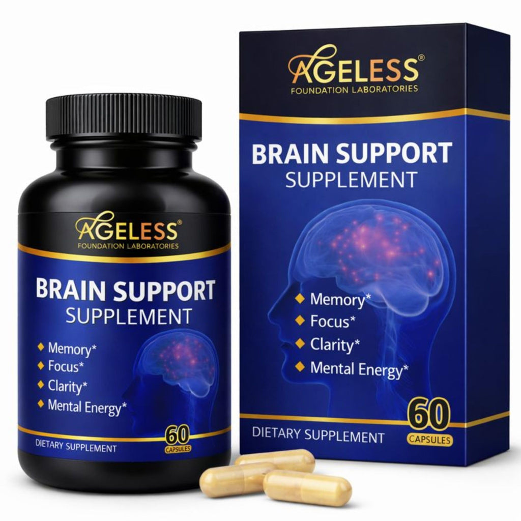 Ageless Brain Supplements for Memory and Focus 1000 MG | Cognitive Improvement | Formulated with Clinically Studied Ingredients | Support Mental Clarity & Neuro Health | Vitamin B6, B12, 60 Capsules - TrustMedUSA