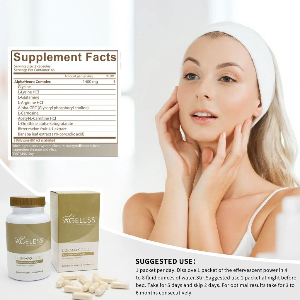 AGELESS™: UltraMAX Gold™ Capsules, HGH Anti-Aging Supplement for Women, Slows - TrustMedUSA