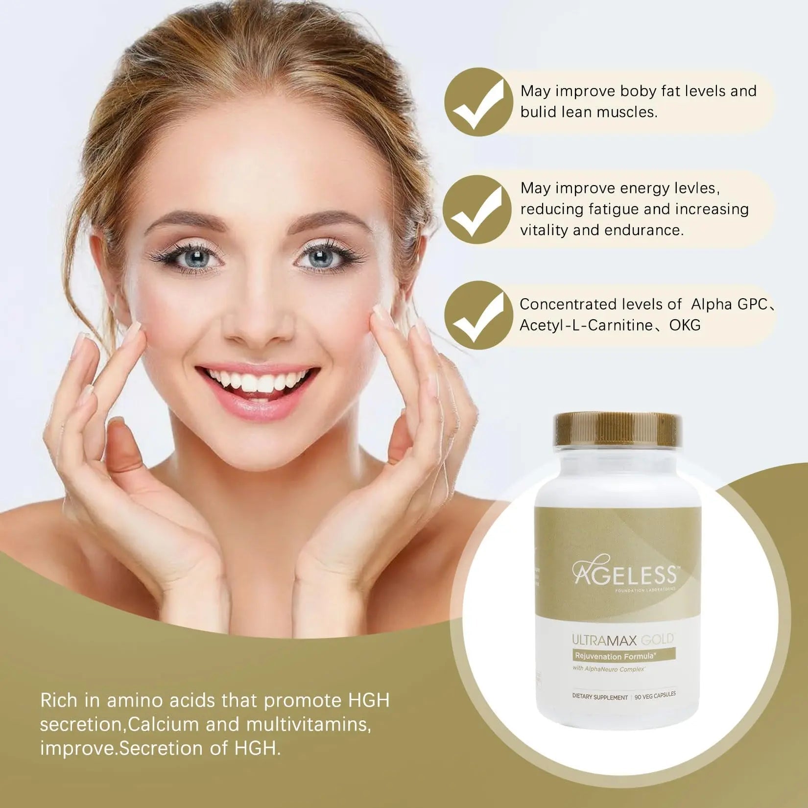 AGELESS™: UltraMAX Gold™ Capsules, HGH Anti-Aging Supplement for Women, Slows - TrustMedUSA