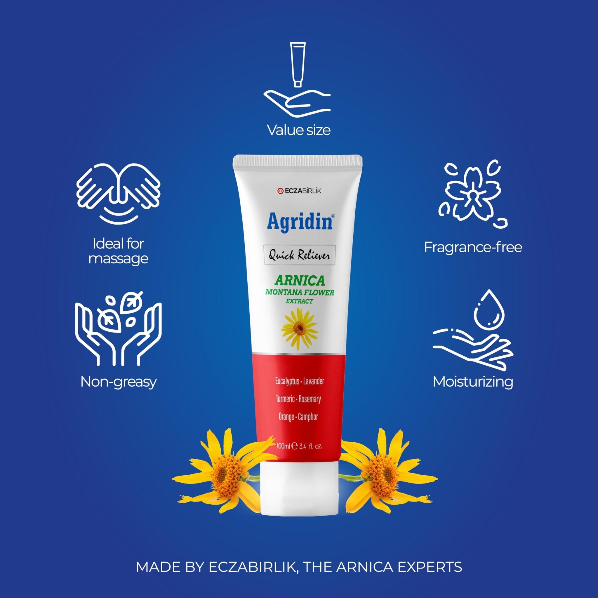 Agridin Arnica Pain Relief Cream for Joint & Muscle – Extra Strength Fast-Acting Formula – Targets Back, Knee, Neck, Hand, Foot Aches – Natural Massage Cream for Inflammation & Bruises - TrustMedUSA