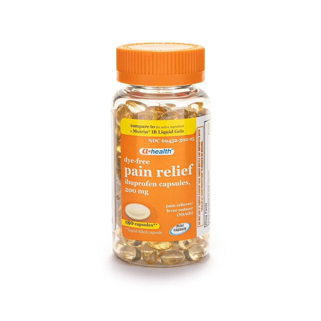 A+Health Dye-Free Ibuprofen 200 Mg Mini Softgels, Pain Reliever/Fever Reducer (NSAID), 180 Count - TrustMedUSA