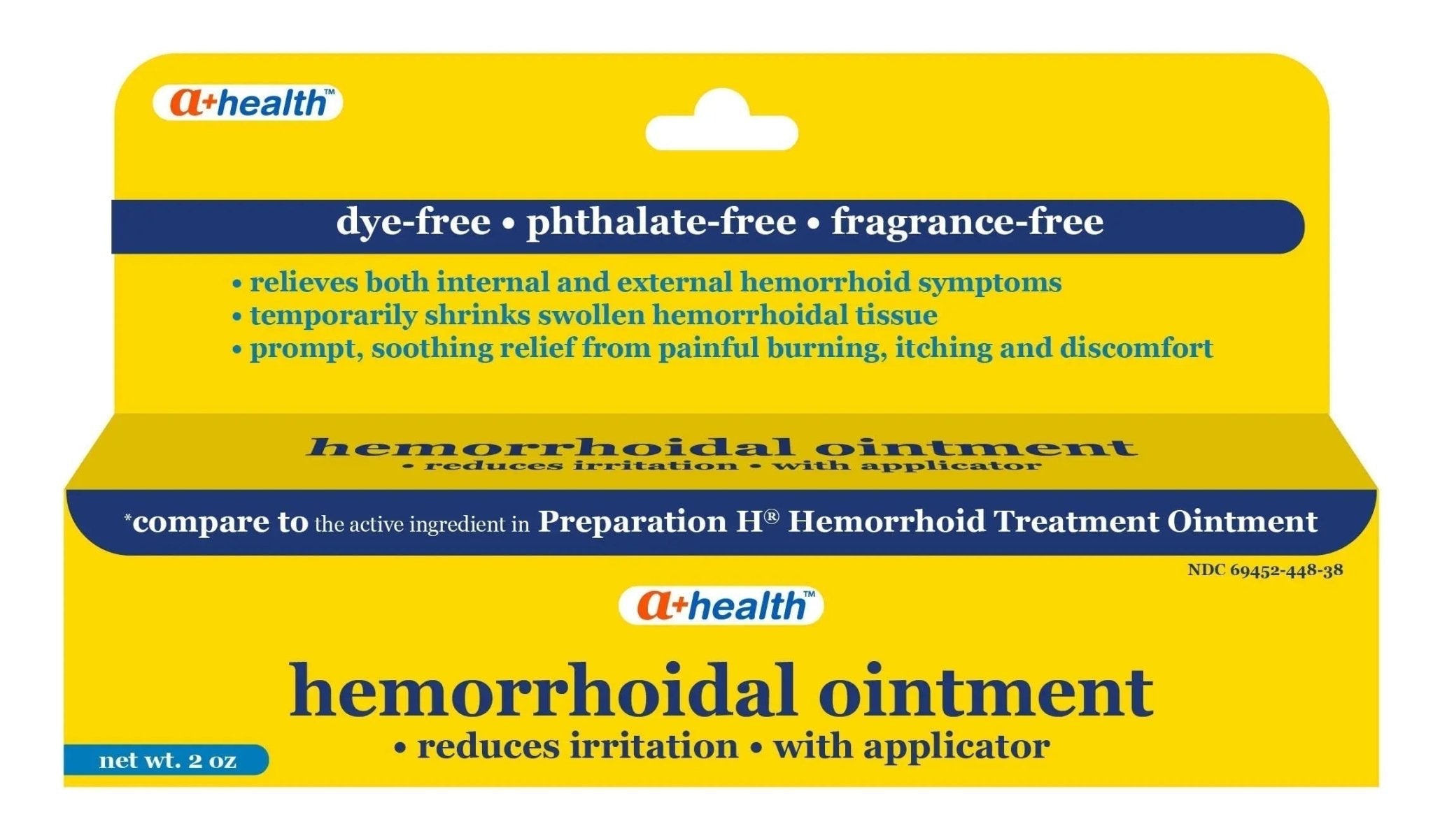 A+Health Hemorrhoid Treatment, Hemorrhoidal Ointment Relieves Symptoms of Burning, Itching, Discomfort, 2 Ounce Tube with Applicator, Reduces Irritation and Pain Relief - TrustMedUSA