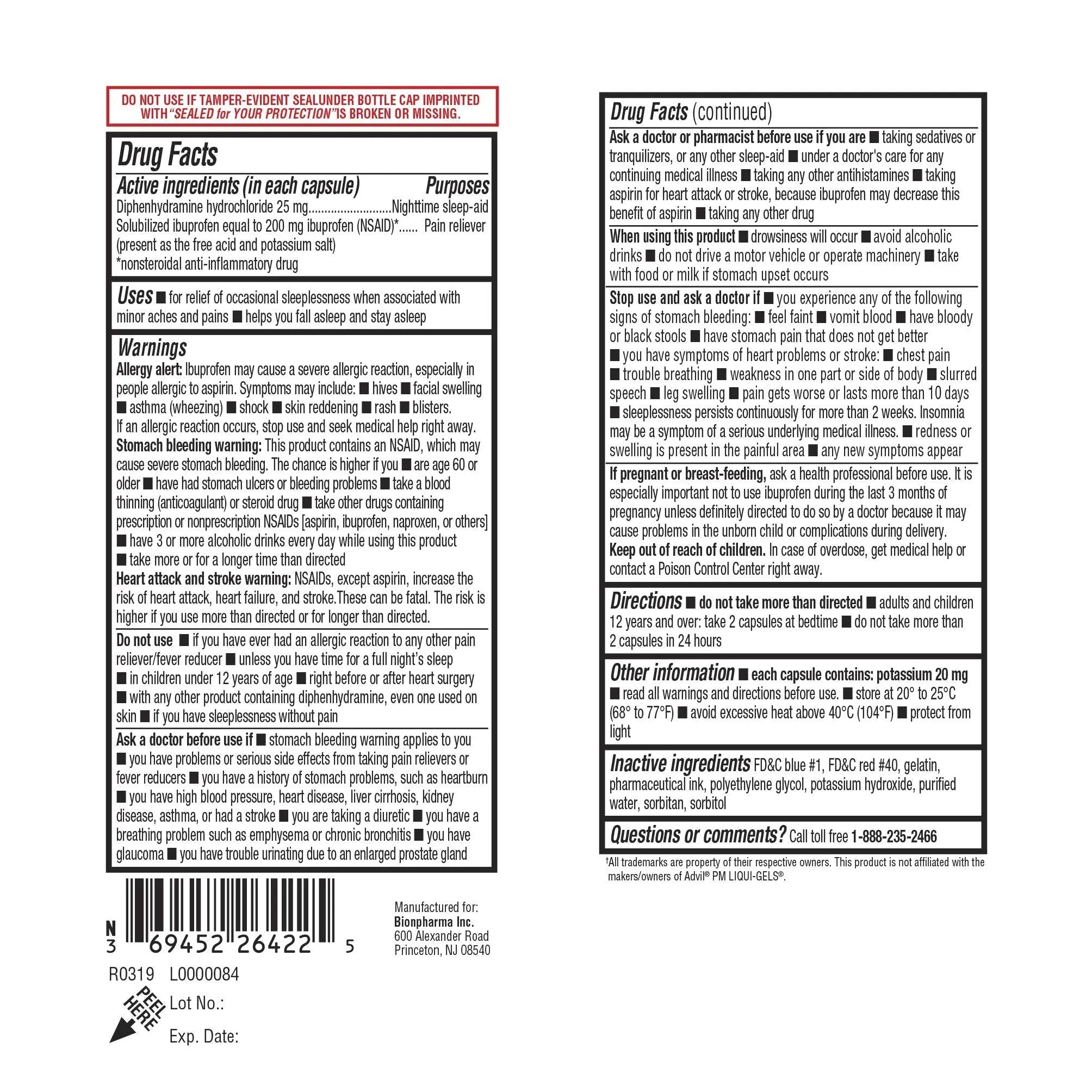 A+Health Ibuprofen PM Softgels, Pain Reliever/Nighttime Sleep Aid (NSAID), Ibuprofen 200mg and Diphenhydramine Hydrochloride 25mg, 120 Count - TrustMedUSA