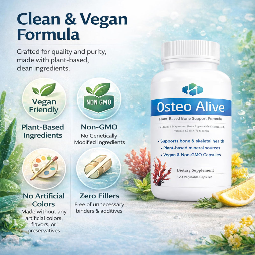AIFBENK Osteo Alive Bone Support, with Plant-Based Calcium & Magnesium (from Algae), Vitamin D3 (from Lichen), Vitamin K2 (MK-7), Boron & BioPerine, Helps Support Bone & Skeletal Health - TrustMedUSA