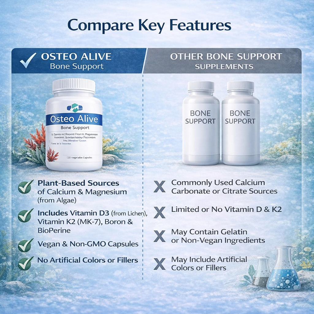AIFBENK Osteo Alive Bone Support, with Plant-Based Calcium & Magnesium (from Algae), Vitamin D3 (from Lichen), Vitamin K2 (MK-7), Boron & BioPerine, Helps Support Bone & Skeletal Health - TrustMedUSA