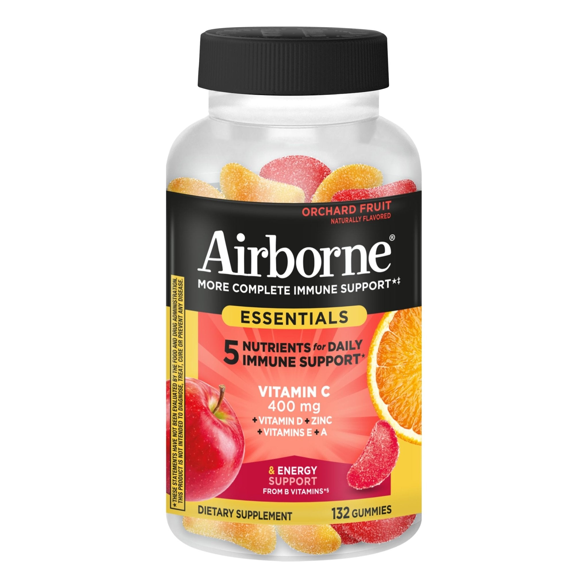 Airborne 400mg Vitamin C Gummies for Adults & Children, Immune Essentials Daily Immune Support Supplement with Vitamins C & E - Orchard Fruit Flavor, 132 Gummies (Pack of 2) - TrustMedUSA