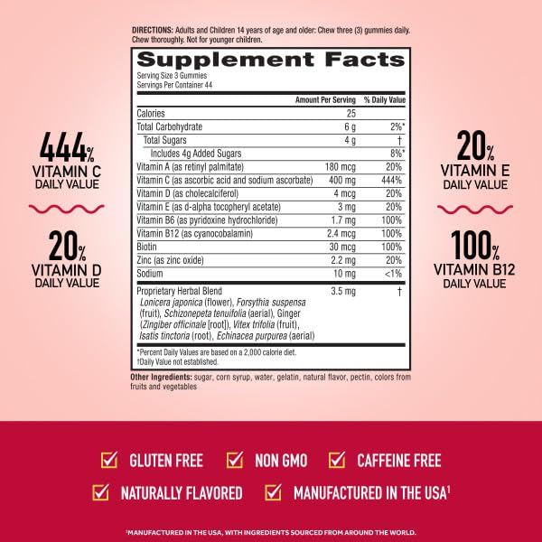 Airborne 400mg Vitamin C Gummies for Adults & Children, Immune Essentials Daily Immune Support Supplement with Vitamins C & E - Orchard Fruit Flavor, 132 Gummies (Pack of 2) - TrustMedUSA