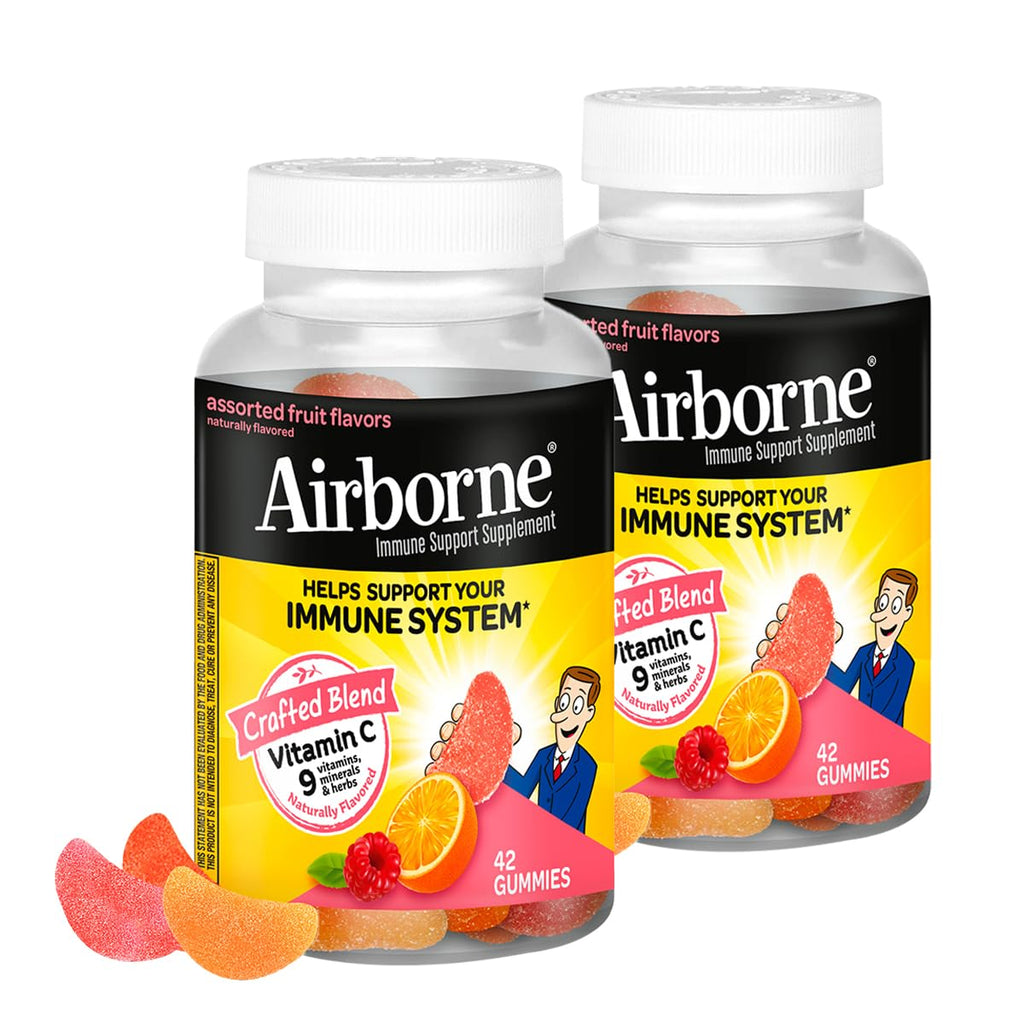 Airborne 750mg Vitamin C Immune Support Supplement Gummies for Adults, Assorted Fruit Flavor, Gluten Free Crafted Blend with Powerful Antioxidants Vitamins A C & E, 42 Gummies (2 Pack) - TrustMedUSA