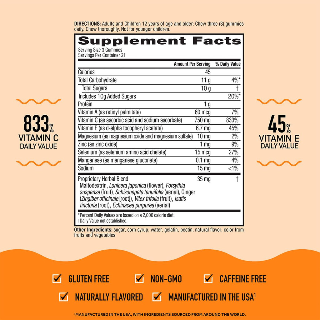 Airborne 750mg Vitamin C Immune Support Supplement Gummies for Adults, Assorted Fruit Flavor, Gluten Free Crafted Blend with Powerful Antioxidants Vitamins A C & E, 42 Gummies (2 Pack) - TrustMedUSA
