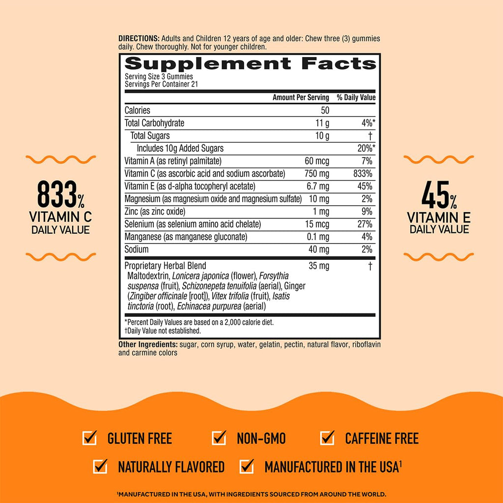 Airborne 750mg Vitamin C Immune Support Supplement Gummies for Adults, Zesty Orange Flavor, Gluten Free Crafted Blend with Powerful Antioxidants Vitamins A C & E, 63 Gummies (3 Pack) - TrustMedUSA