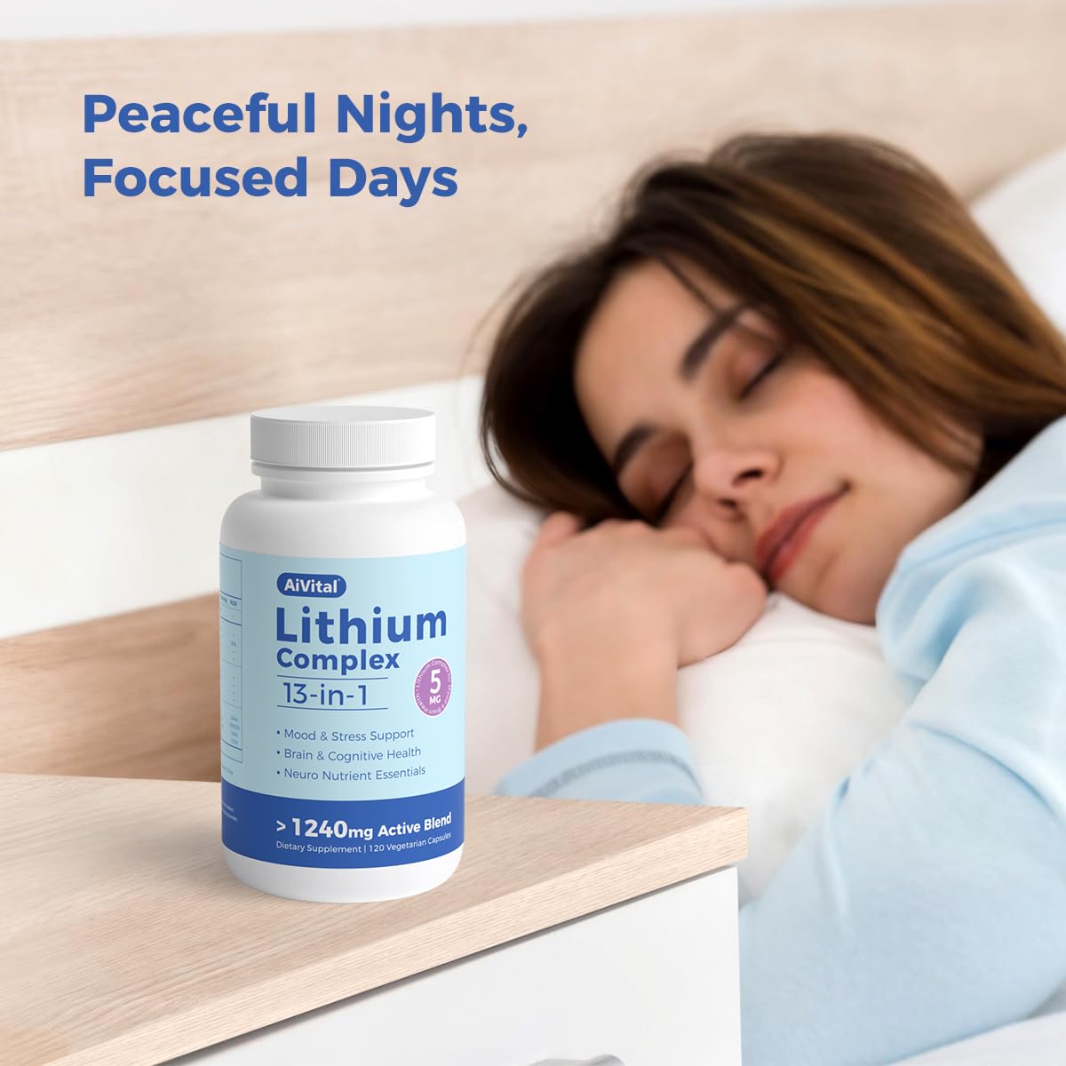AiVital™ Lithium Orotate 5mg, 13-in-1 Lithium Supplement with Magnesium Glycinate, L-theanine & DHA for Daily Balance, Focus & Clarity, Low-Dose Formula, Non-GMO, Gluten Free, Vegan, 120 Capsules - TrustMedUSA