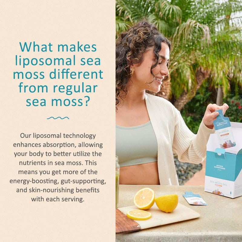 Akasha Superfoods Irish Sea Moss Gel, Liposomal Seamoss with Irish Sea Moss, Vitamin E, Citrus, Organic Vanilla, Glycerin, Skin, Energy & Gut Health Support for Women & Men, Sweet Citrus Flavor, 30 Ct - TrustMedUSA