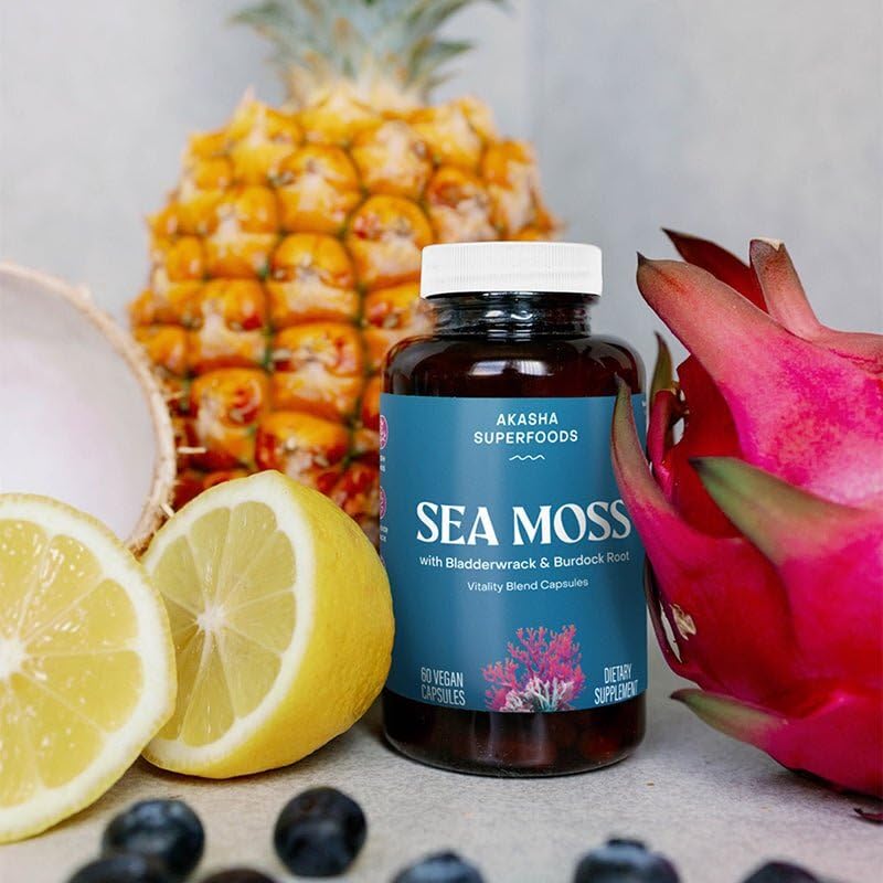 Akasha Superfoods Sea Moss Capsules, Organic Irish Moss with Bladderwrack Root, Burdock Root, and BioPerine, Skin, Thyroid, Digestion & Immunity Support for Women & Men, Gluten Free, Vegan, 60 Count - TrustMedUSA