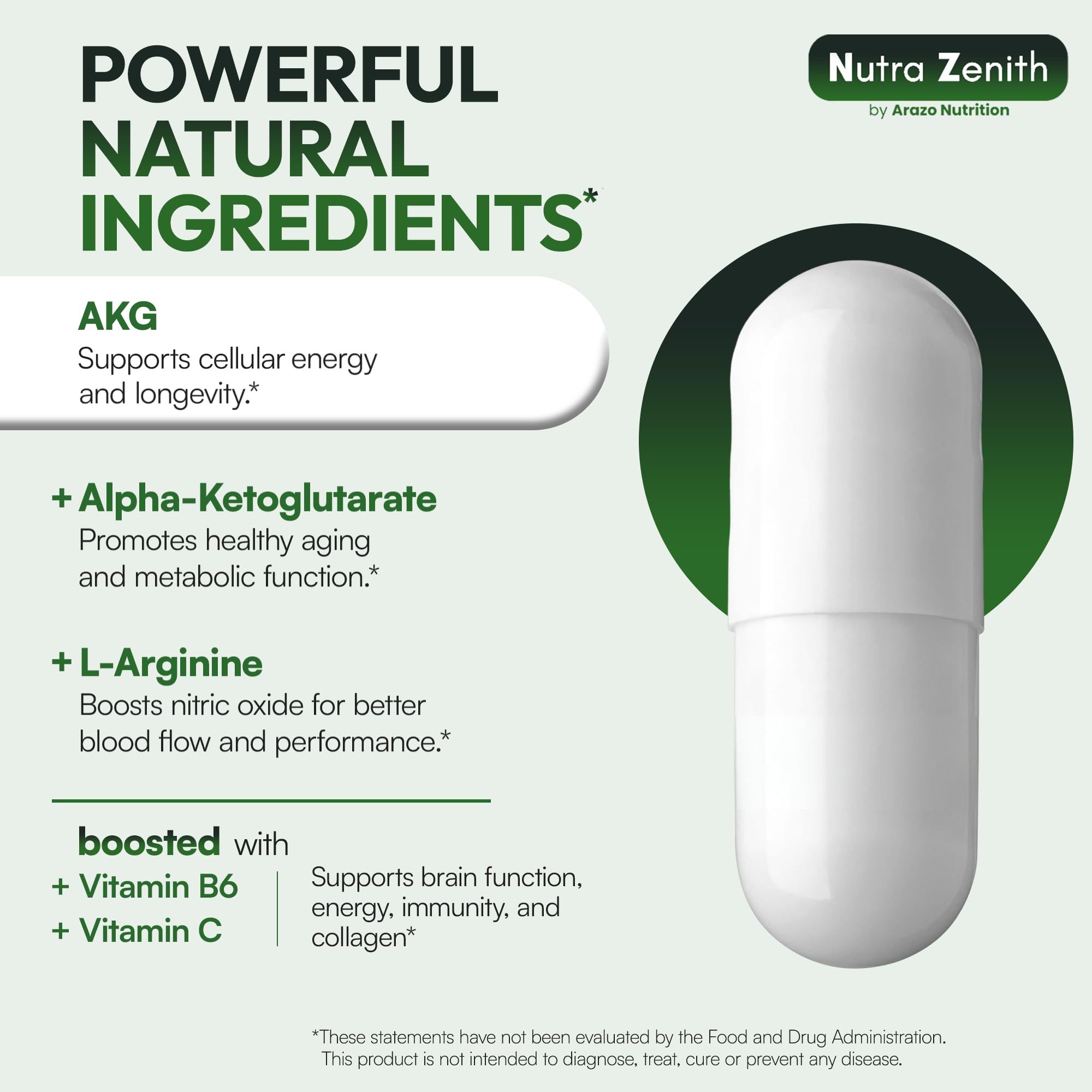 AKG Anti-Aging & Energy Boost Supplement with Vitamin B6, Vitamin C & L-Arginine – 60 Capsules for Youthful Skin, Cellular Renewal & Vitality Support - TrustMedUSA