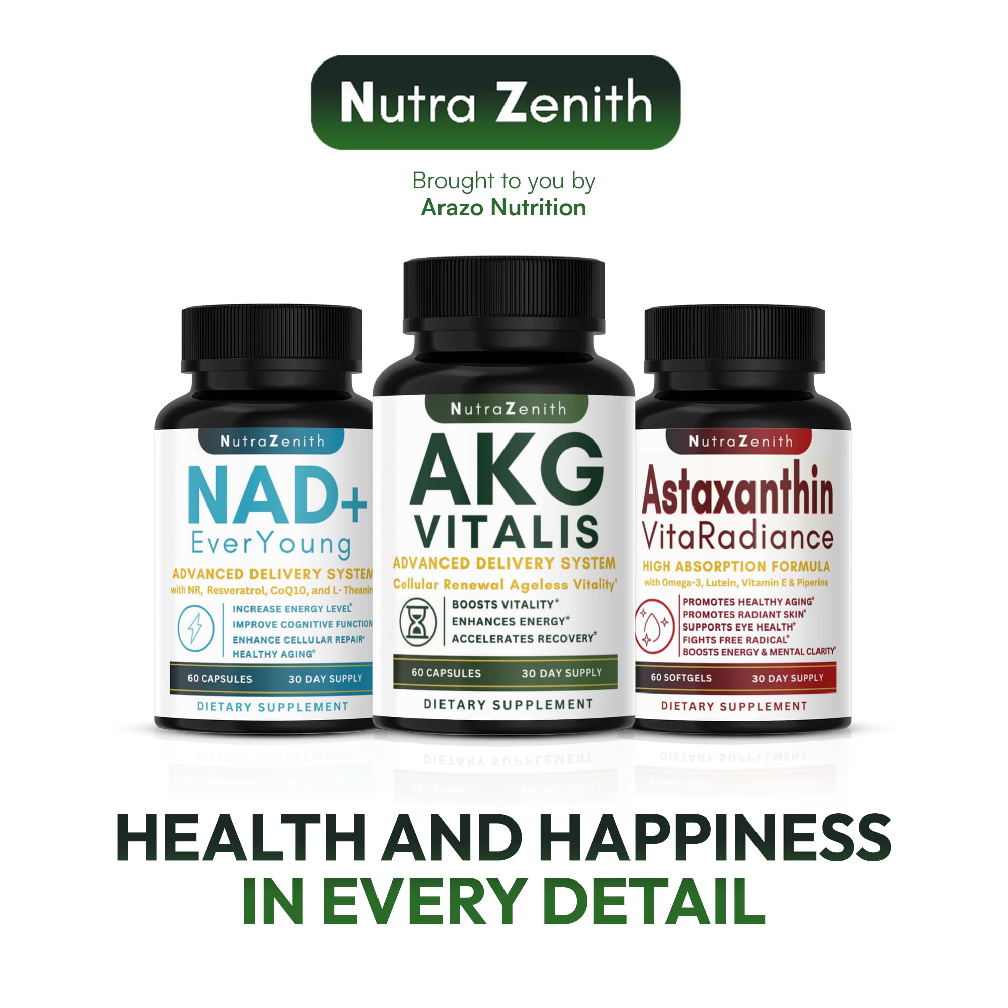 AKG Anti-Aging & Energy Boost Supplement with Vitamin B6, Vitamin C & L-Arginine – 60 Capsules for Youthful Skin, Cellular Renewal & Vitality Support - TrustMedUSA