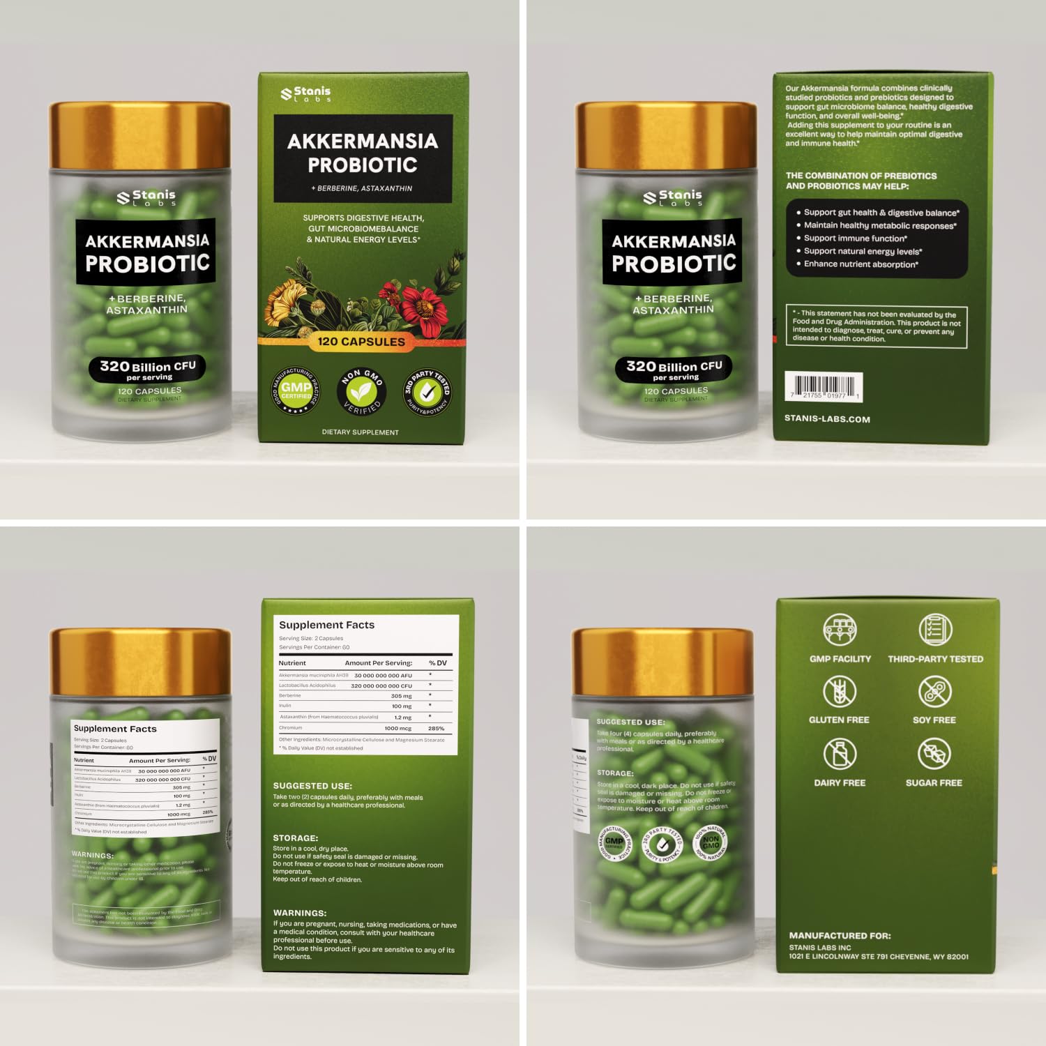 Akkermansia Muciniphila Probiotics 320 Billion CFU| Probiotic and Prebiotic | Akkermansia Probiotics for gut health | Inulin Prebiotic Fiber Capsules Astaxanthin & Berberine & Chromium | 120 capsules - TrustMedUSA