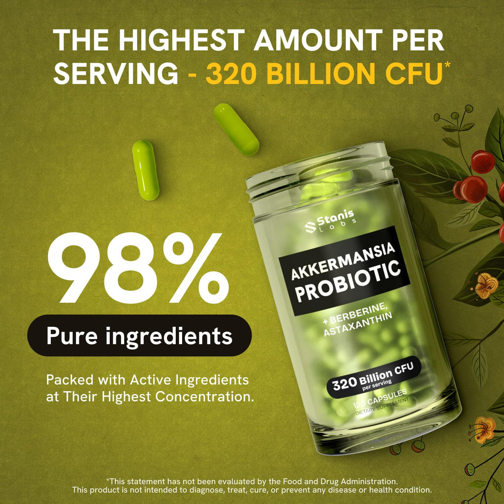 Akkermansia Muciniphila Probiotics 320 Billion CFU| Probiotic and Prebiotic | Akkermansia Probiotics for gut health | Inulin Prebiotic Fiber Capsules Astaxanthin & Berberine & Chromium | 120 capsules - TrustMedUSA