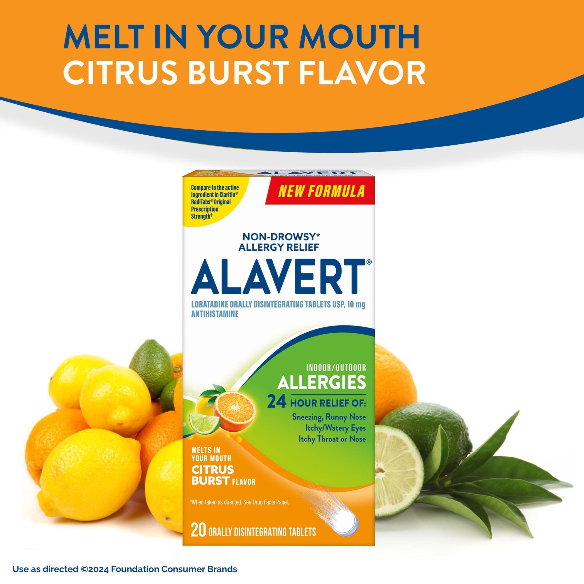 Alavert 24 Hour Allergy Relief Tablets, Non-Drowsy Antihistamine, Orally Disintegrating Allergy Tablets, Loratadine 10 mg, Citrus Burst Flavor, 18 Count - Maple Wellness Supplements