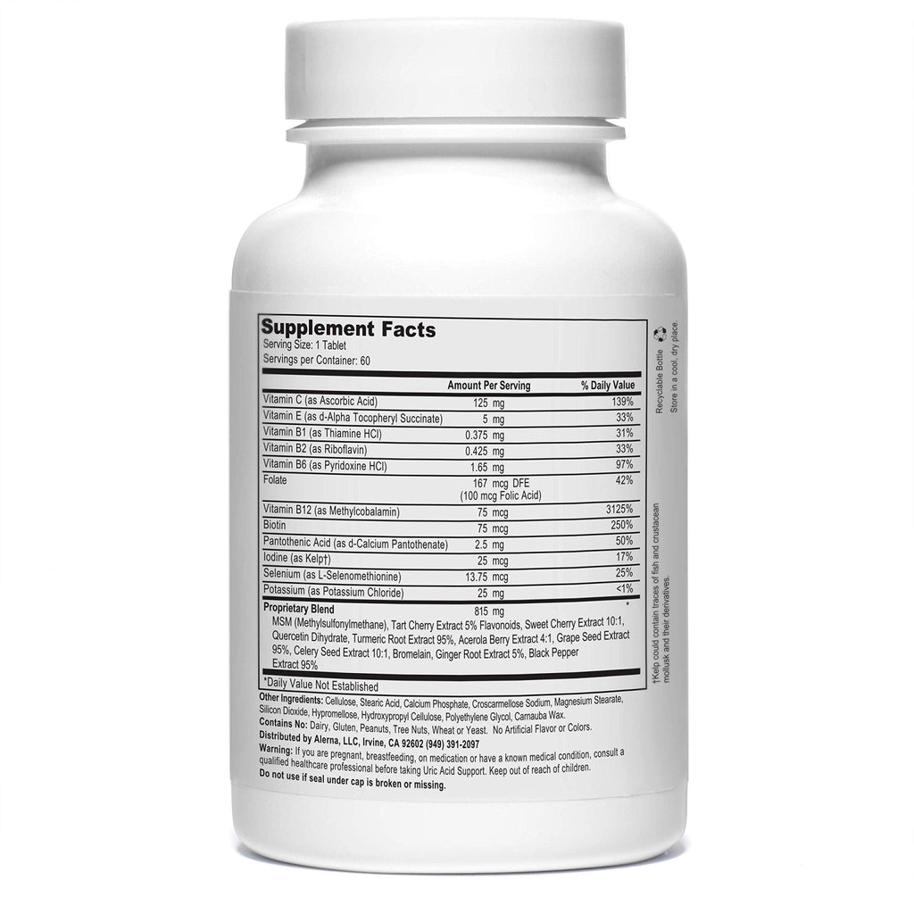 Alerna Kidney Health Uric Acid Support Supplement – Tart Cherry, Celery Seed, Turmeric, Quercetin – 60 Vegetarian Tablets (Pack of 3) - TrustMedUSA
