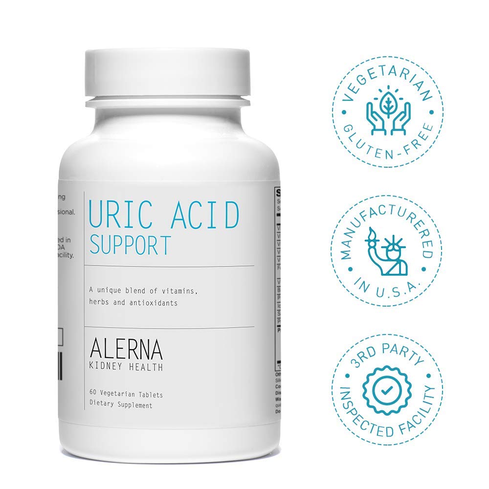 Alerna Kidney Health Uric Acid Support Supplement – Tart Cherry, Celery Seed, Turmeric, Quercetin – 60 Vegetarian Tablets (Pack of 3) - TrustMedUSA