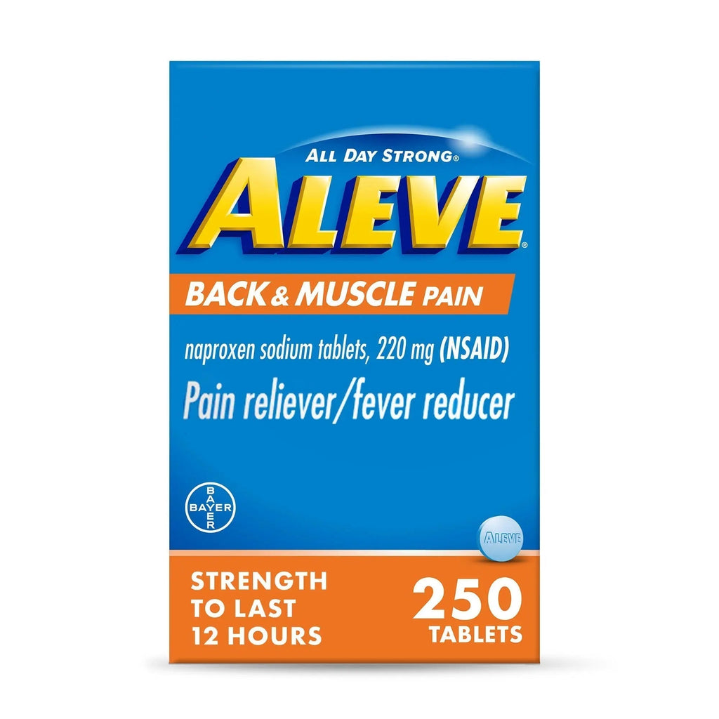 Aleve Back & Muscle Pain Relief Naproxen Sodium Tablets, Pain Reliever & Fever Reducer, Medicine for Body , 250 Count - TrustMedUSA