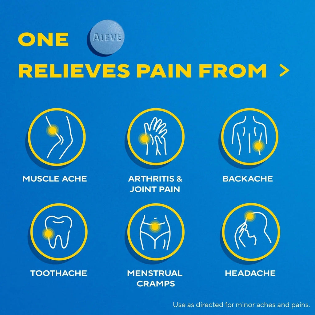 Aleve Back & Muscle Pain Relief Naproxen Sodium Tablets, Pain Reliever & Fever Reducer, Medicine for Body , 250 Count - TrustMedUSA
