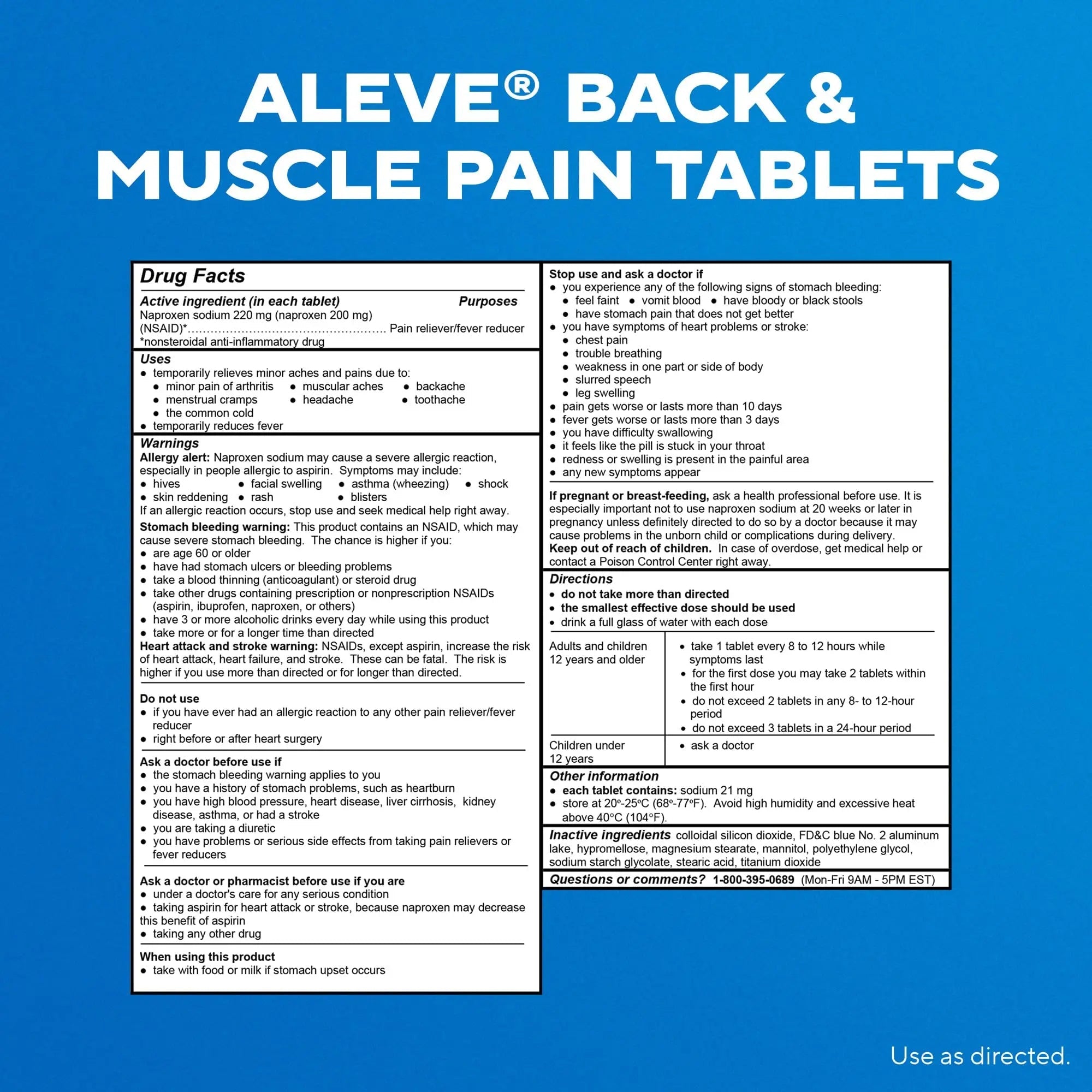 Aleve Back & Muscle Pain Relief Naproxen Sodium Tablets, Pain Reliever & Fever Reducer, Medicine for Body , 250 Count - TrustMedUSA