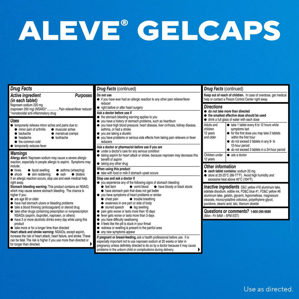 Aleve Gelcaps with Easy Open Arthritis Cap, Naproxen Sodium, Medication for Arthritis Pain, 160 Count - TrustMedUSA