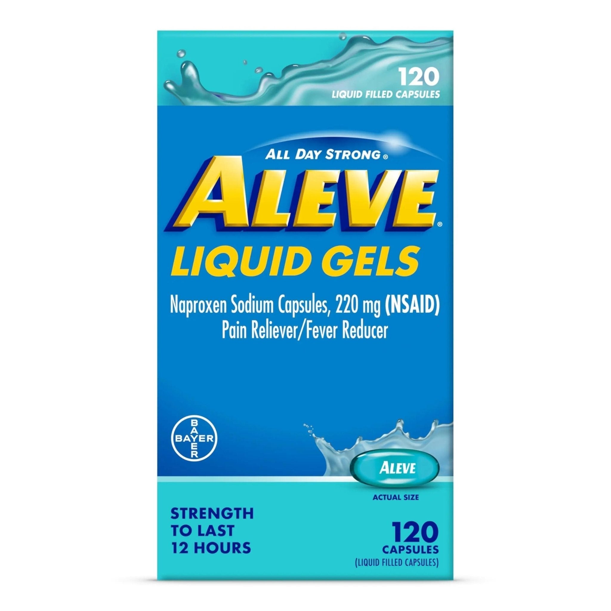 Aleve Liquid Capsules, Naproxen Sodium Capsules 220 mg (NSAID), Pain Reliever/Fever Reducer, Fast Pain Relief, 120 Count - TrustMedUSA