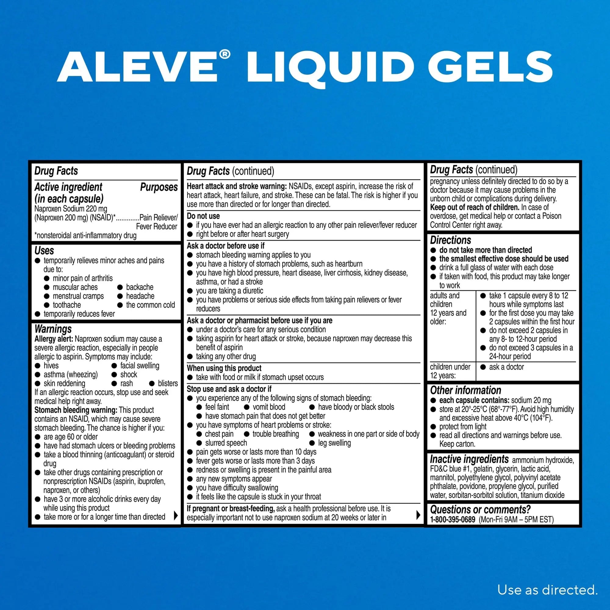 Aleve Liquid Capsules, Naproxen Sodium Capsules 220 mg (NSAID), Pain Reliever/Fever Reducer, Fast Pain Relief, 120 Count - TrustMedUSA