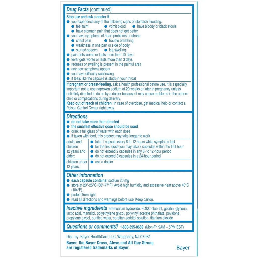 Aleve Liquid Capsules, Naproxen Sodium Capsules 220 mg (NSAID), Pain Reliever/Fever Reducer, Fast Pain Relief, 120 Count - TrustMedUSA