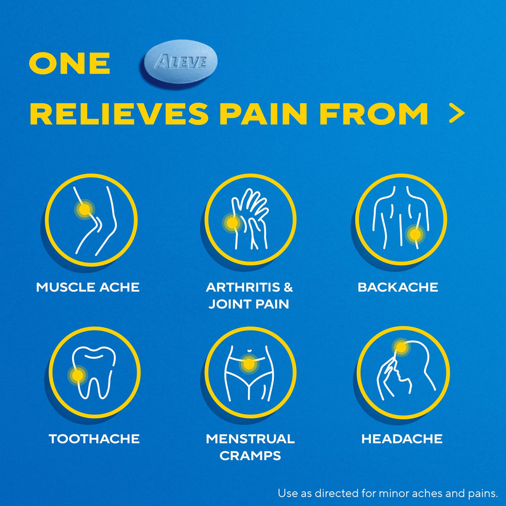 Aleve Pain Reliever & Fever Reducer Naproxen Sodium Caplets, Body and Arthritis Pain Reliever, Medicine for Adults and Children Ages 12 and Up, 60 Individual Pouches - Maple Wellness Supplements