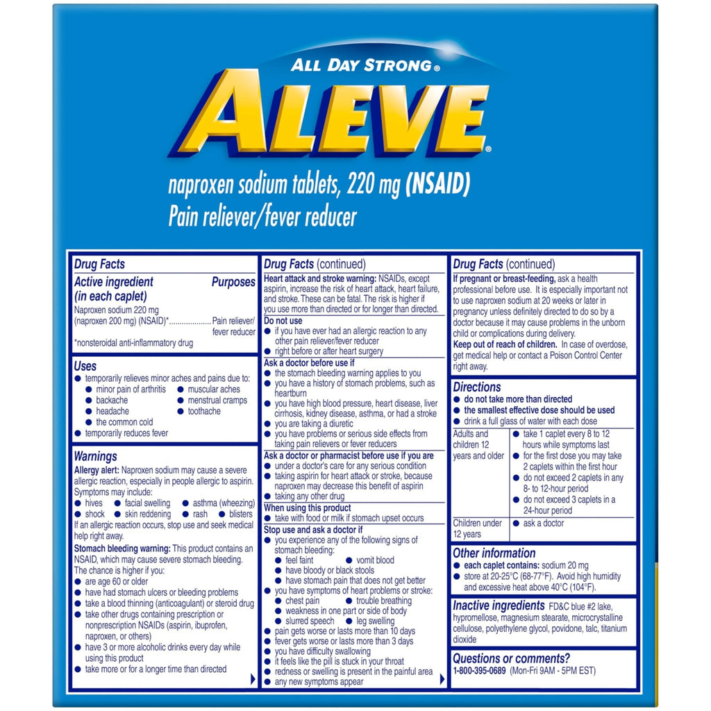 Aleve Pain Reliever & Fever Reducer Naproxen Sodium Caplets, Body and Arthritis Pain Reliever, Medicine for Adults and Children Ages 12 and Up, 60 Individual Pouches - Maple Wellness Supplements