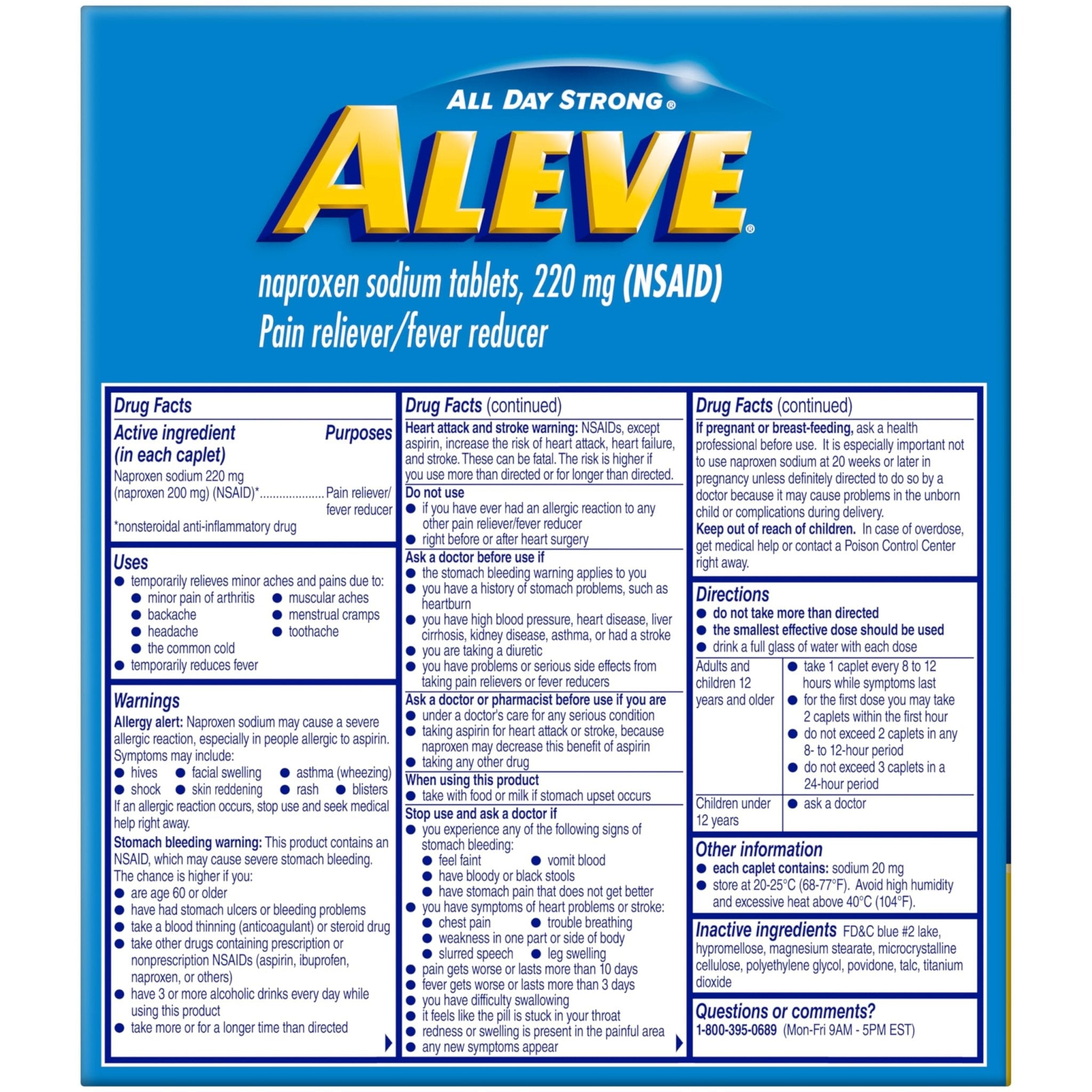 Aleve Pain Reliever & Fever Reducer Naproxen Sodium Caplets, Body and Arthritis Pain Reliever, Medicine for Adults and Children Ages 12 and Up, 60 Individual Pouches - Maple Wellness Supplements