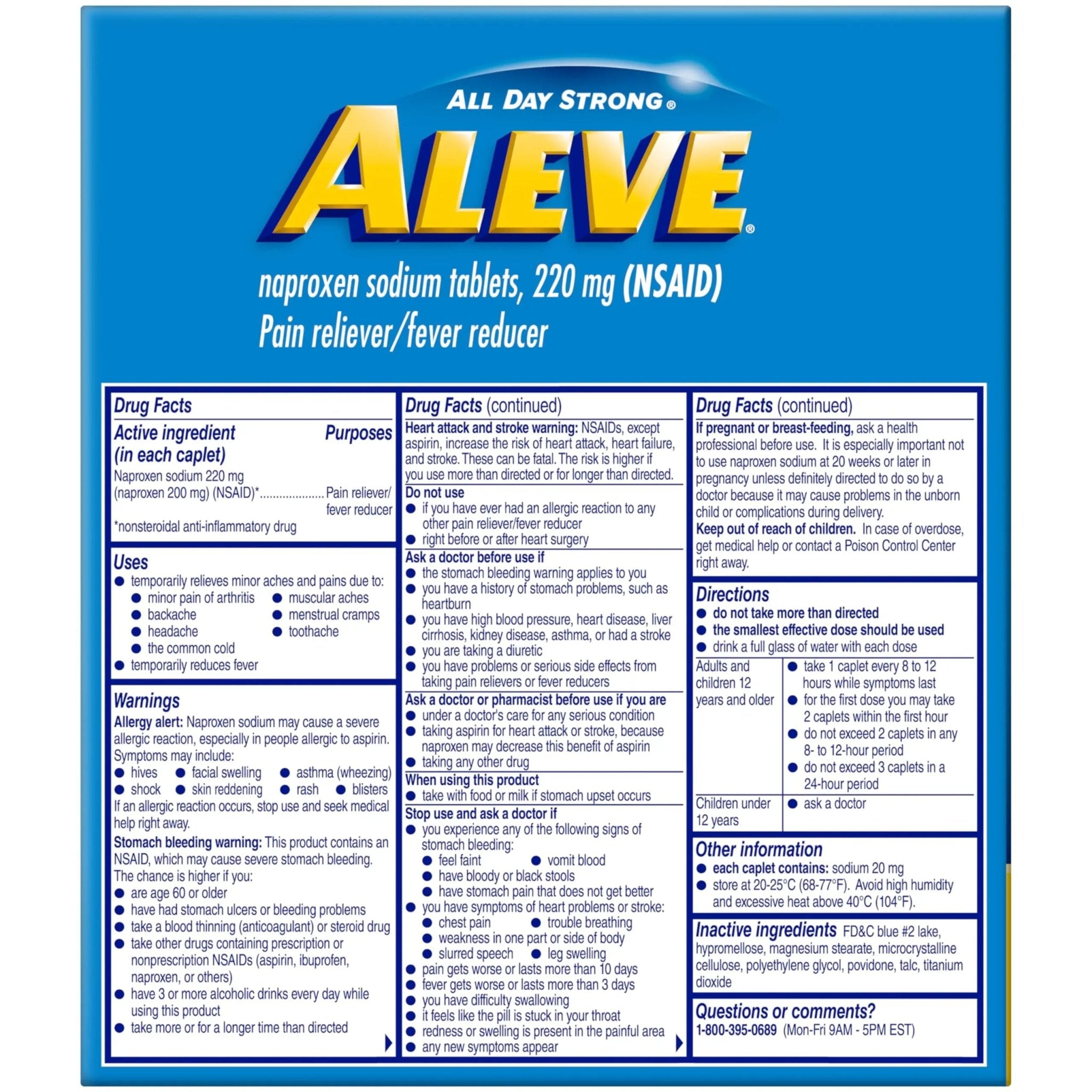 Aleve Pain Reliever & Fever Reducer Naproxen Sodium Caplets, Body and Arthritis Pain Reliever, Medicine for Adults and Children Ages 12 and Up, 60 Individual Pouches - TrustMedUSA