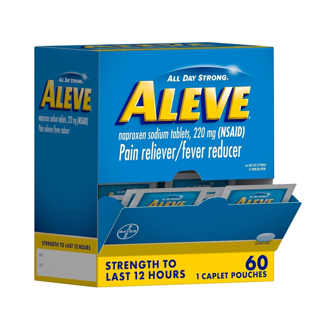 Aleve Pain Reliever & Fever Reducer Naproxen Sodium Caplets, Body and Arthritis Pain Reliever, Medicine for Adults and Children Ages 12 and Up, 60 Individual Pouches - TrustMedUSA
