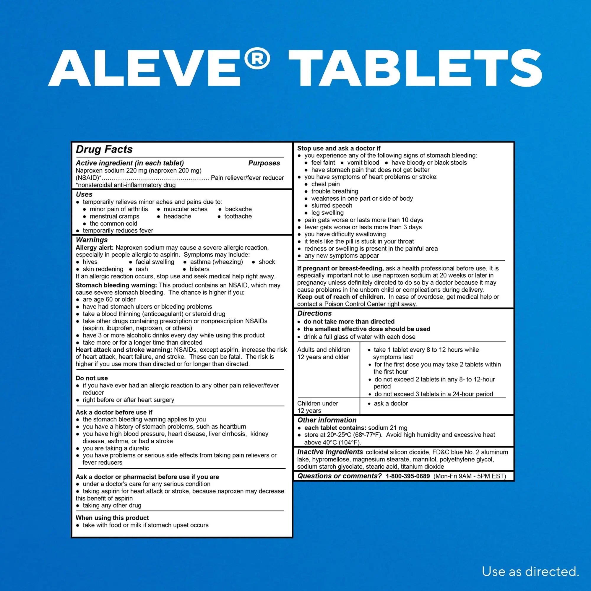 Aleve Pain Reliever & Fever Reducer Tablets, Naproxen Sodium, Headache, Back and Body Pain Relief Medicine, 270 Count - TrustMedUSA