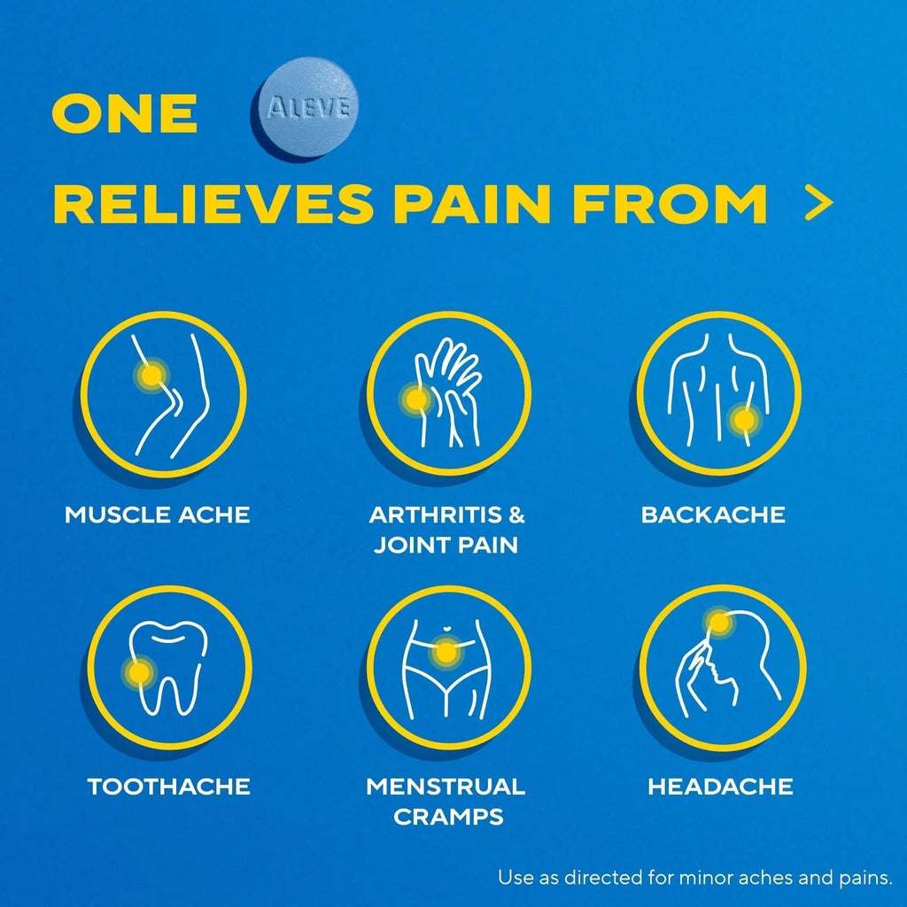 Aleve Pain Reliever & Fever Reducer Tablets, Naproxen Sodium, Headache, Back and Body Pain Relief Medicine, 270 Count - TrustMedUSA