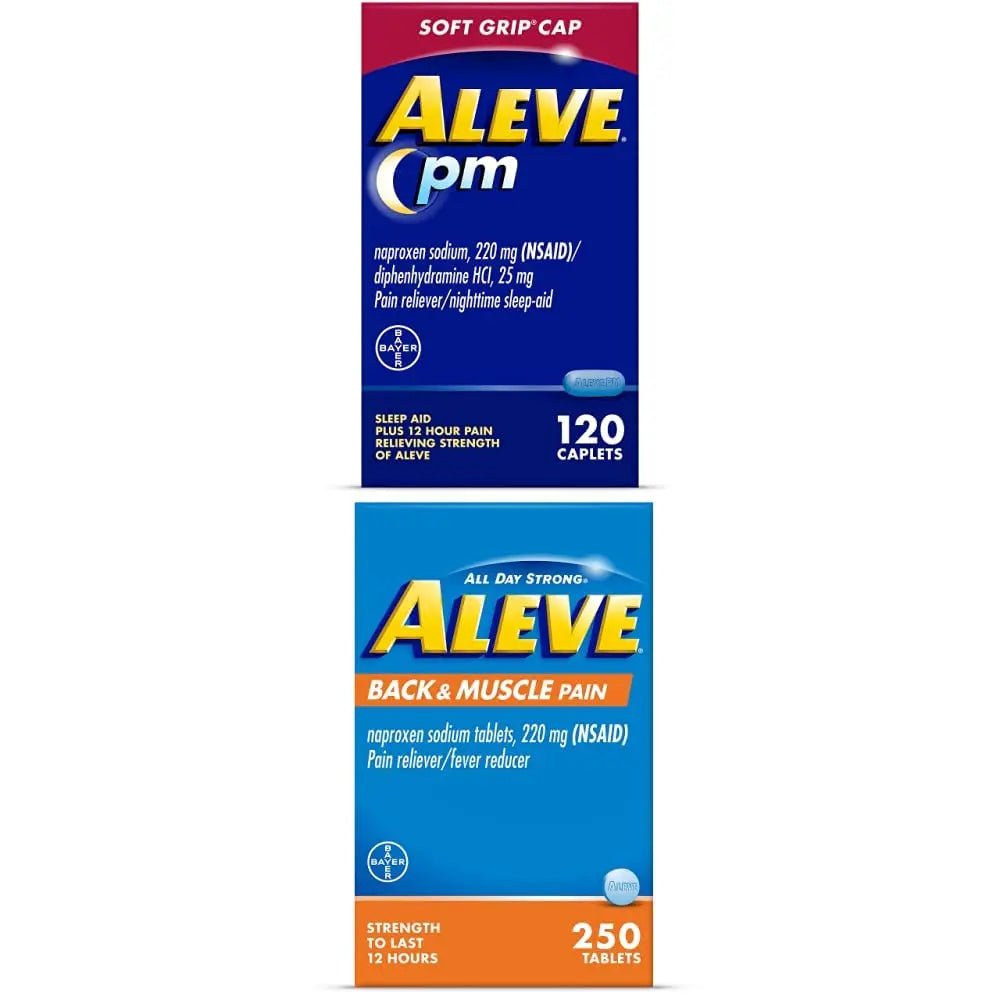 Aleve PM Naproxen Sodium Caplets, 120 Count Back & Muscle with Naproxen, 250 Count, Sleep Aid and Pain Relief - TrustMedUSA