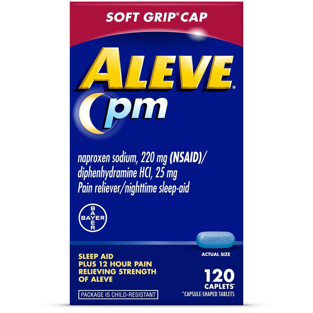 Aleve PM Sleep Aid Plus Pain Reliever Caplets, Naproxen Sodium & Diphenhydramine HCl, Nighttime, 120 Count - TrustMedUSA