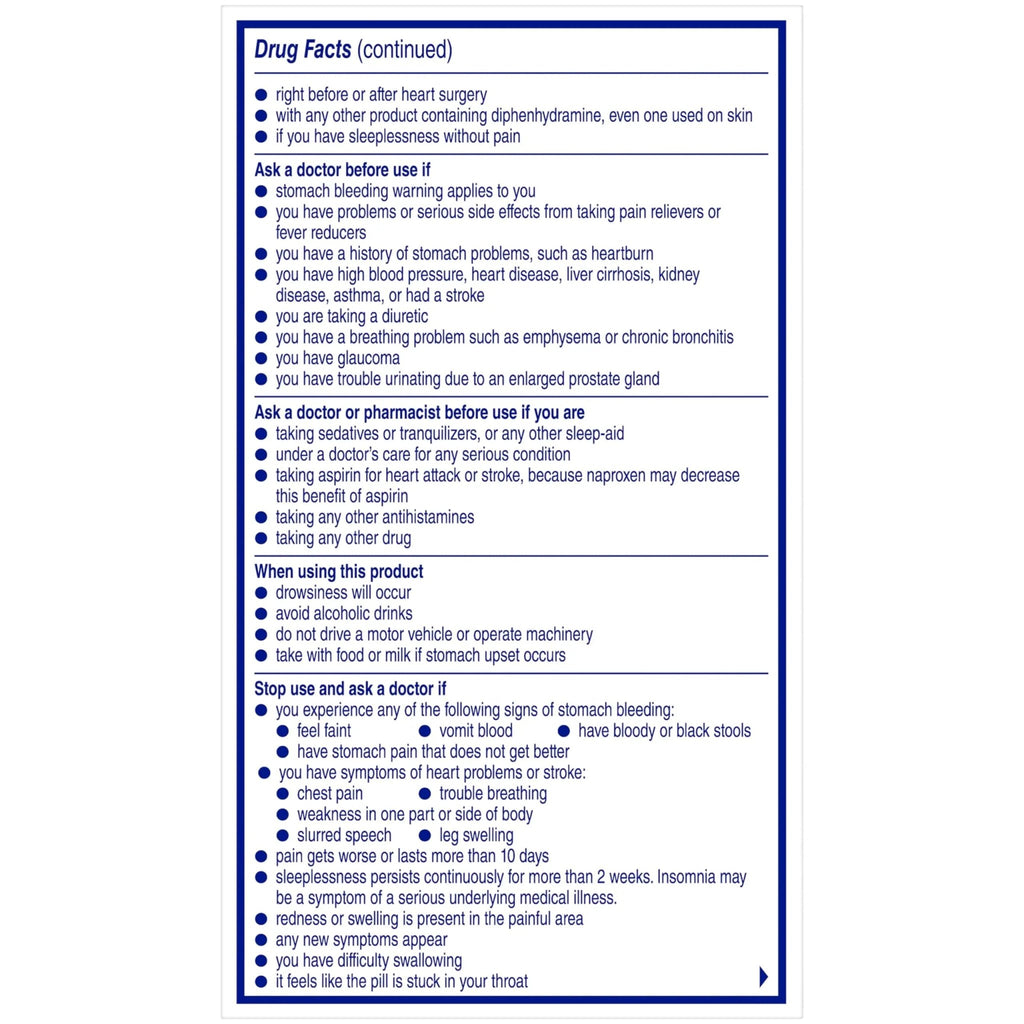 Aleve PM Sleep Aid Plus Pain Reliever Caplets, Naproxen Sodium & Diphenhydramine HCl, Nighttime, 120 Count - TrustMedUSA