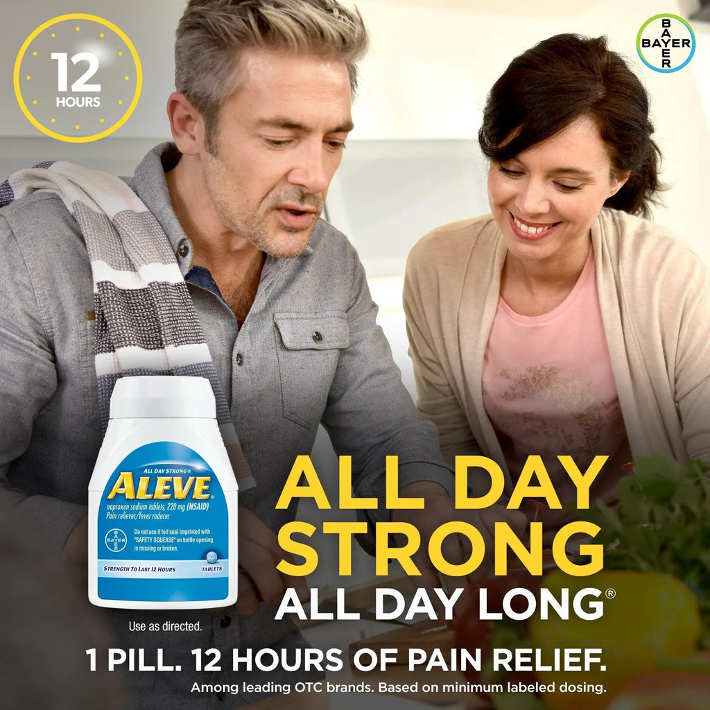 Aleve Tablets with Naproxen Sodium, 220mg (NSAID) Pain Reliever/Fever Reducer, 24 Count, Blue - TrustMedUSA