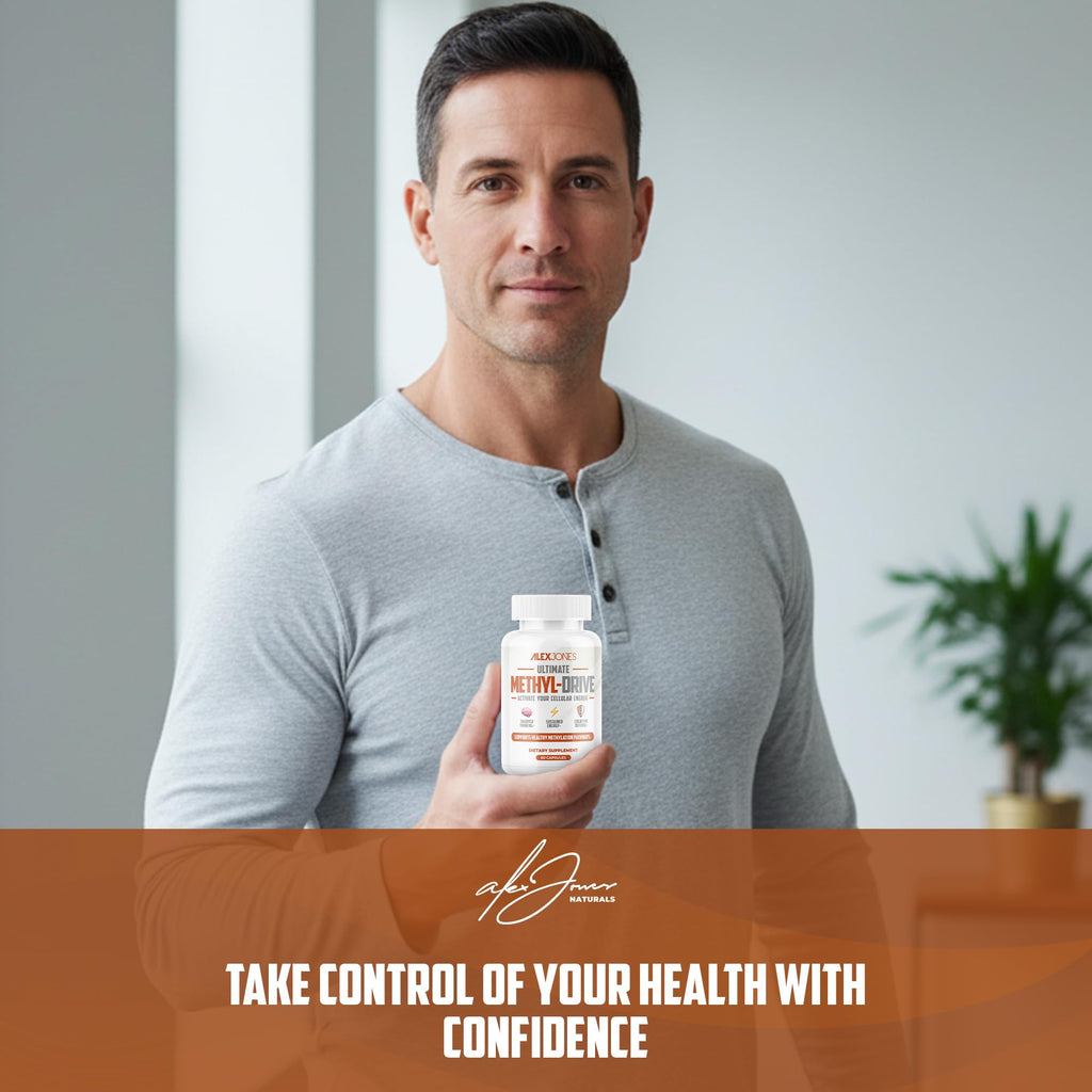 Alex Jones Naturals Methyl Drive Vitamin B Methylated Complex Formula – Mitochondrial Support Supplement w/ CoQ10, PQQ Supplement, Magnesium, B Methylated Complex & BioPerine – 60 Capsules - TrustMedUSA