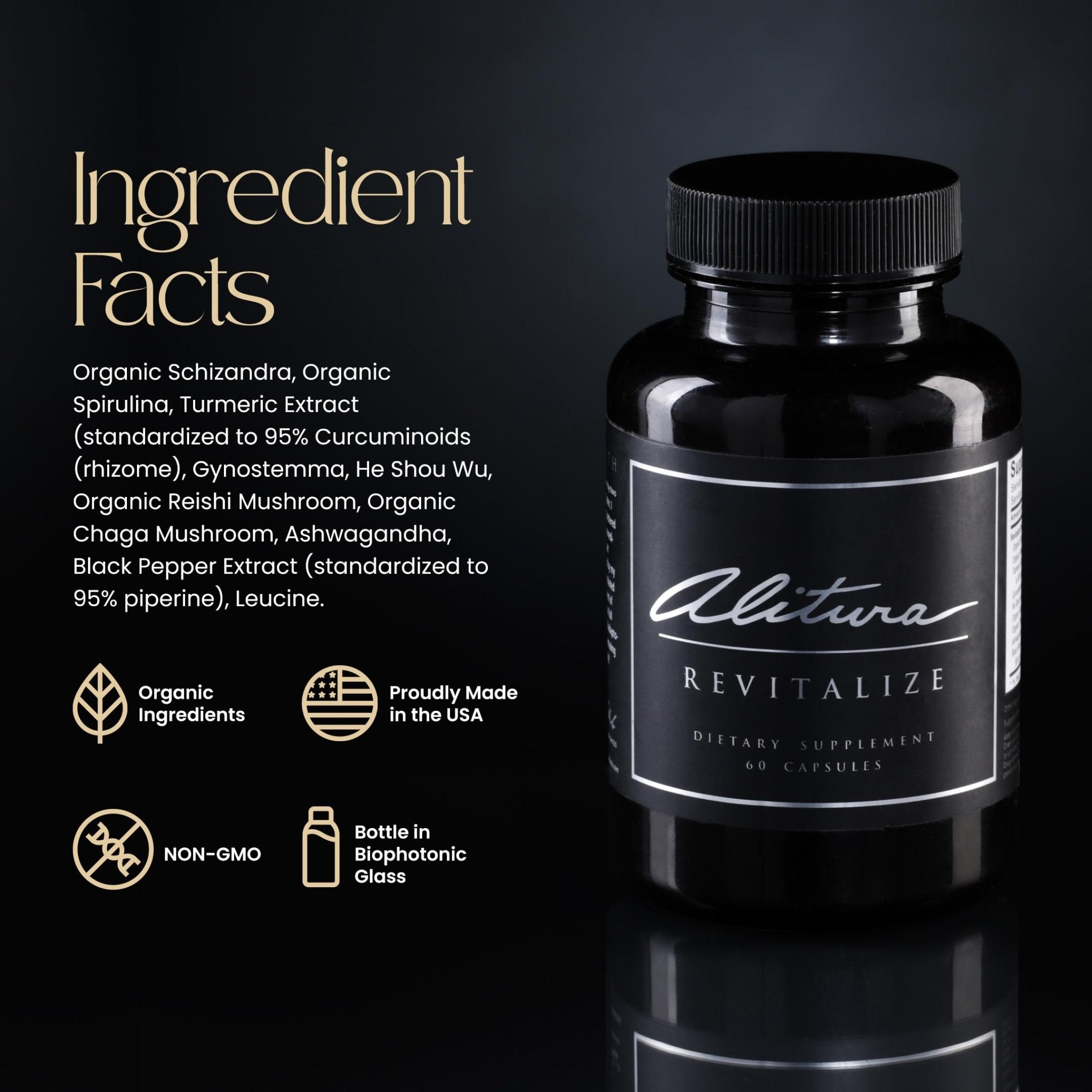 Alitura Revitalize – Organic Ashwagandha & Turmeric Supplement – Natural Energy, Mood & Recovery Support for Men & Women – Adaptogenic Herbs for Daily Wellness – 60 Capsules - TrustMedUSA